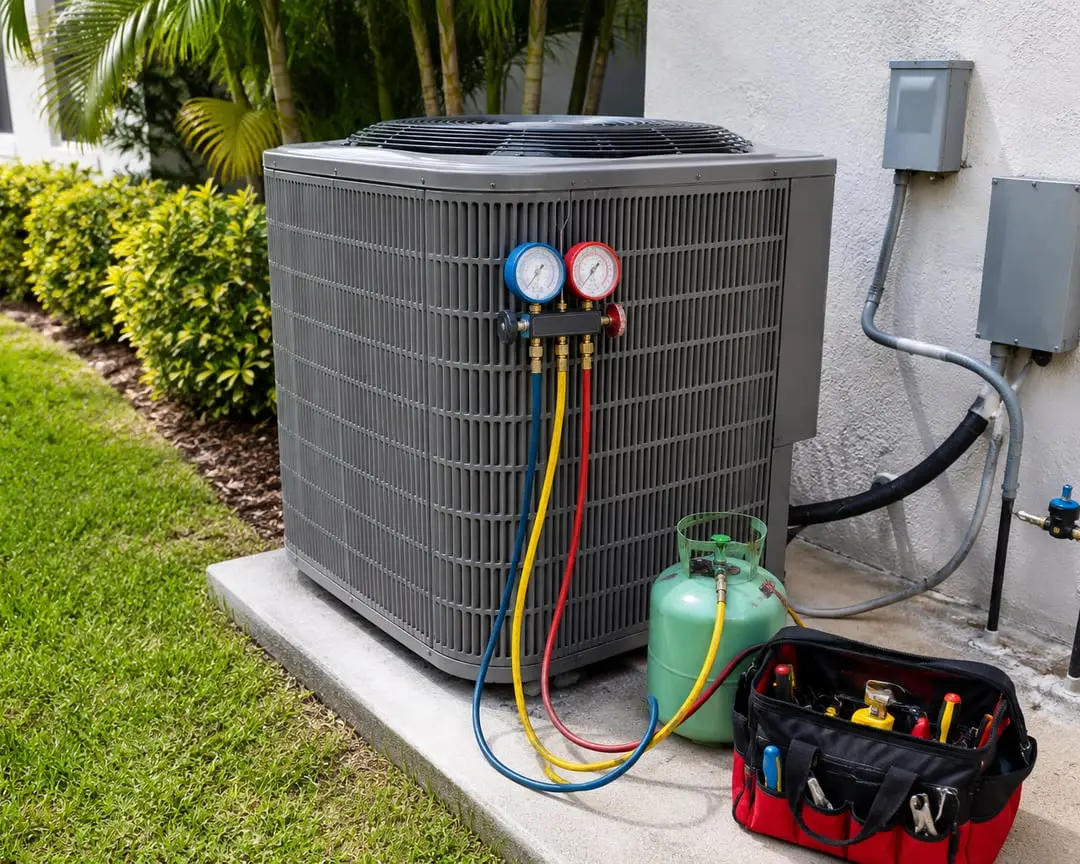 HVAC technician repairing air conditioning system in Sarasota FL — Sunrise Contractors