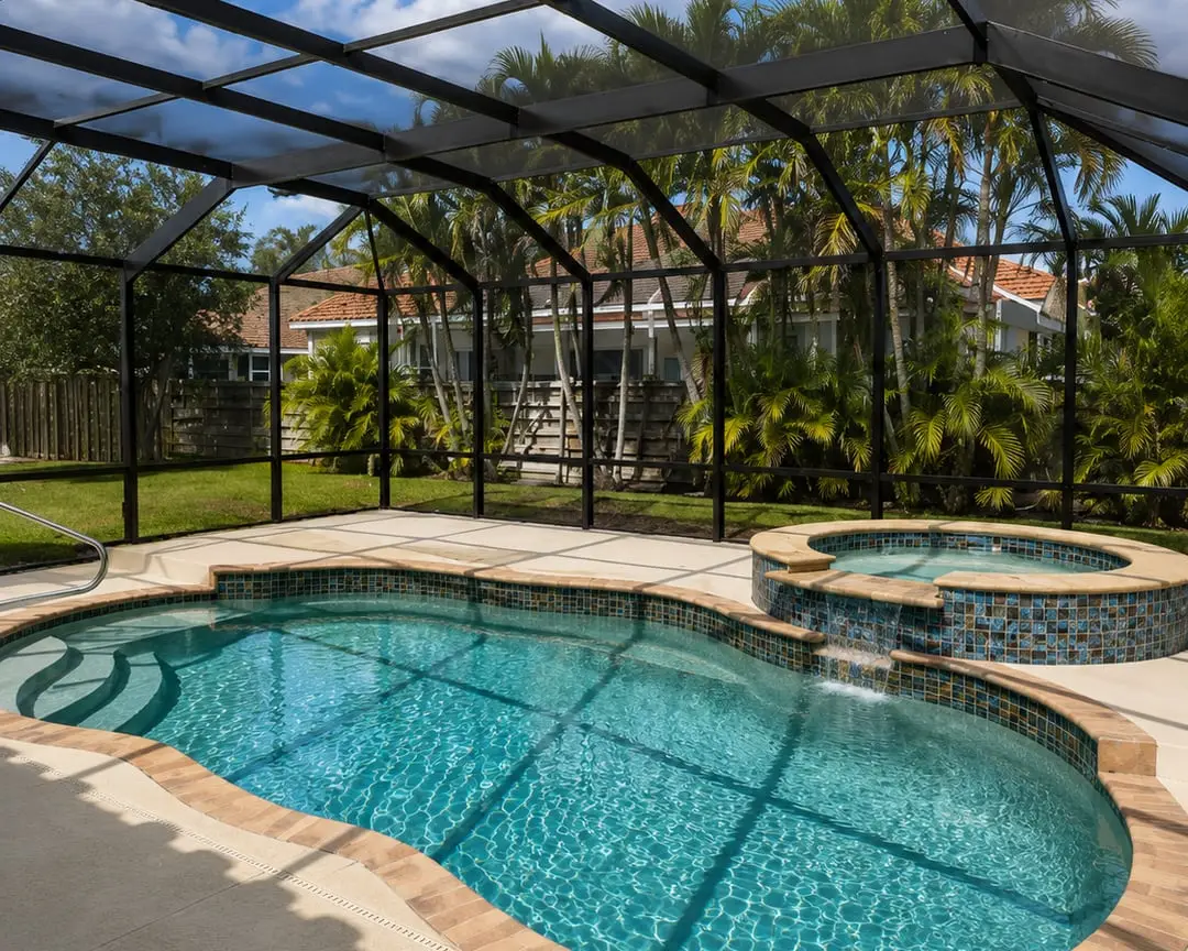 Modern pool deck with pavers built by Sunrise Contractors in Sarasota FL