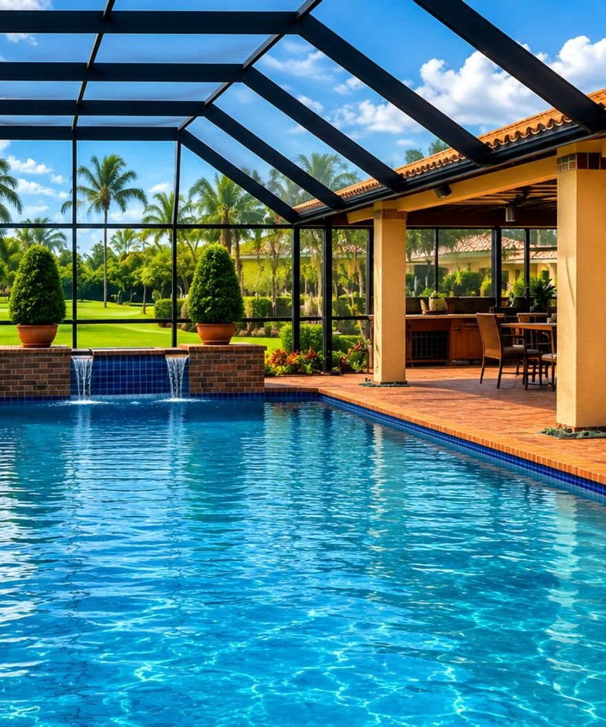 Custom screened pool built by Sunrise Contractors in Sarasota, FL